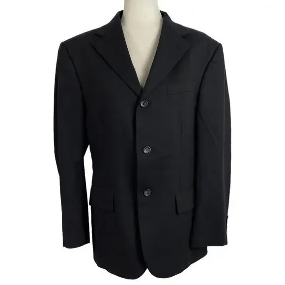 Oscar de La Renta Single Breasted 100% Wool Black Men's Suit Jacket Size 40S